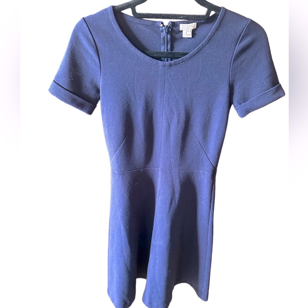 J crew 00 navy blue fit & flair ribbed short  sleeve  dress. Guc.
